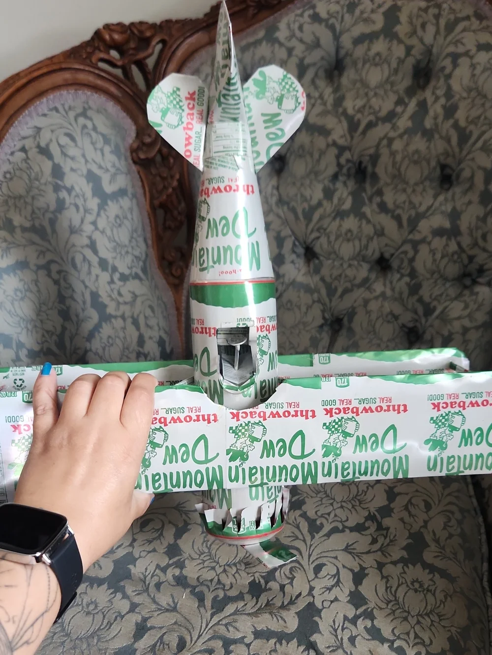 Recycled Can Biplane Décor - Green and White